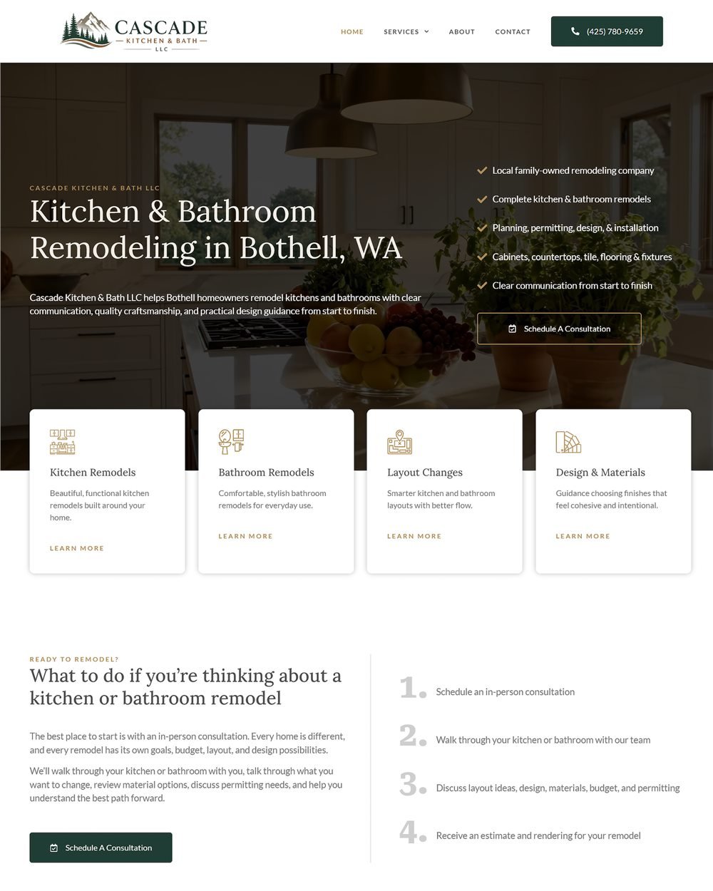 Cascade Kitchen and Bath homepage design