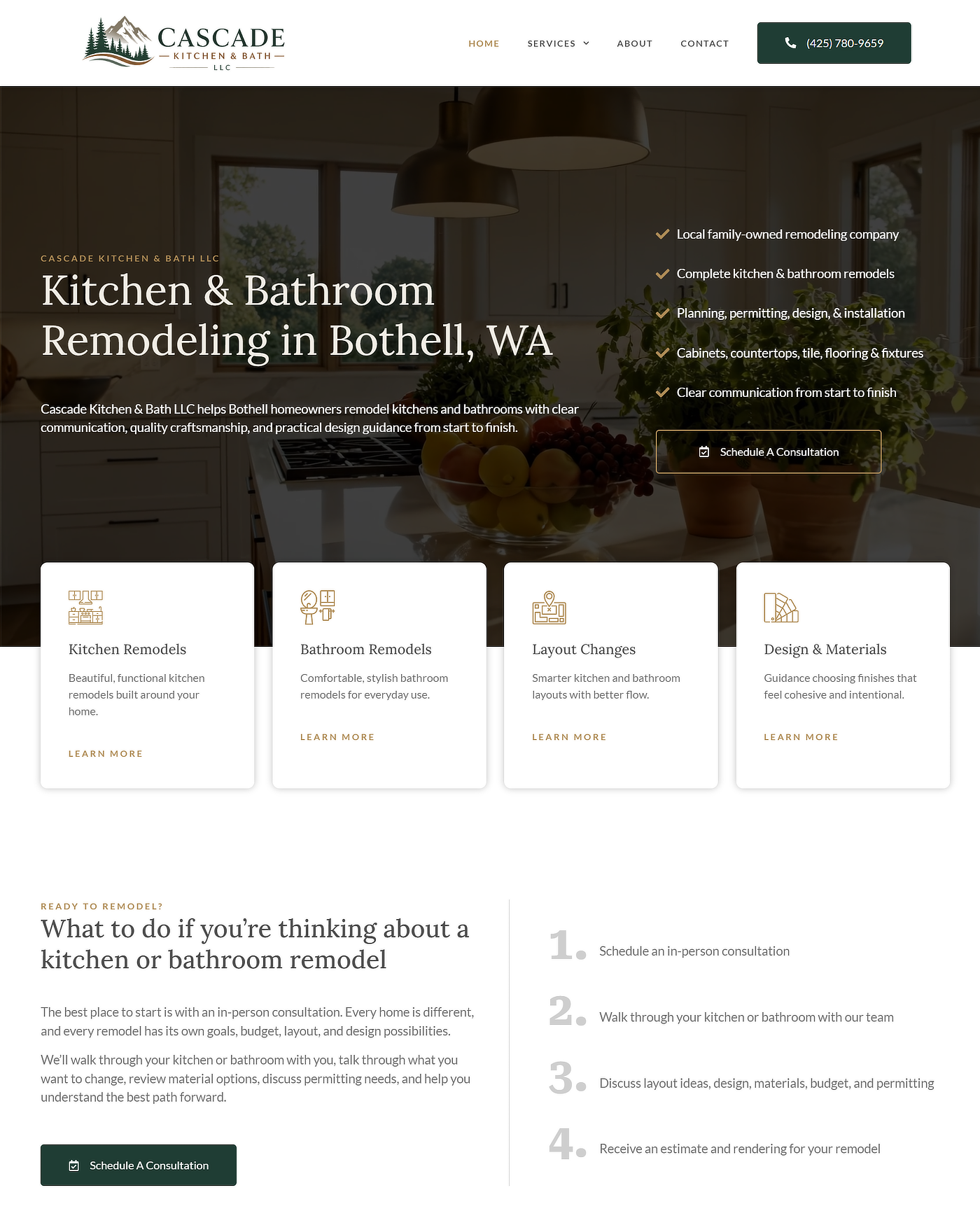Cascade Kitchen and Bath homepage design