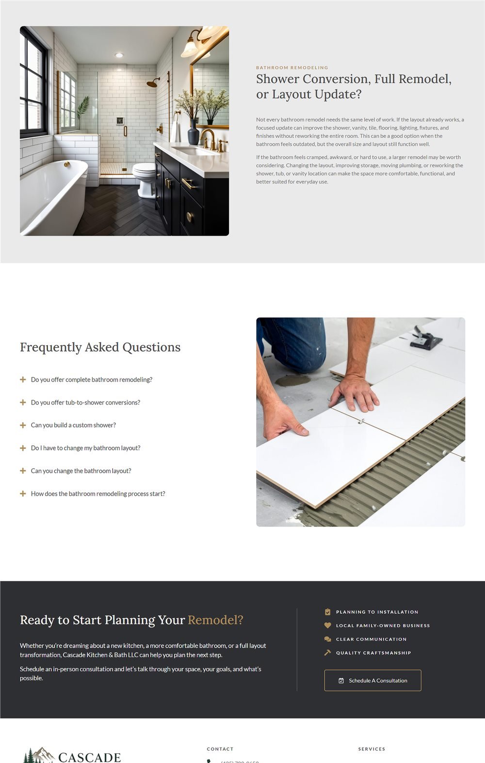 Cascade Kitchen and Bath services page design