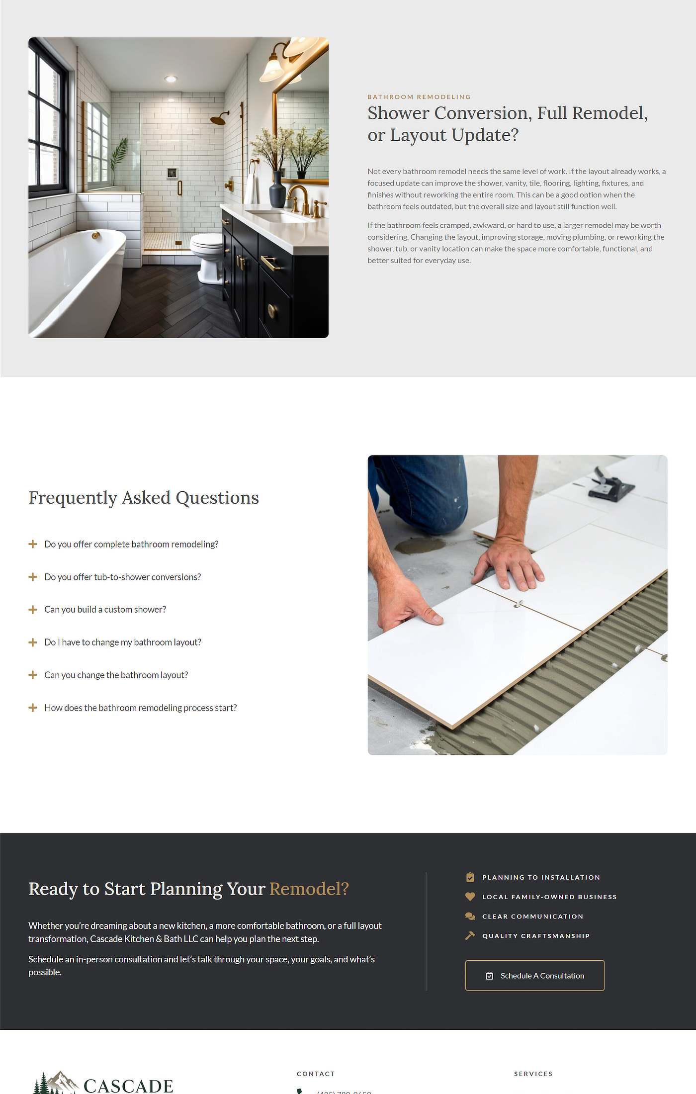 Cascade Kitchen and Bath services page design