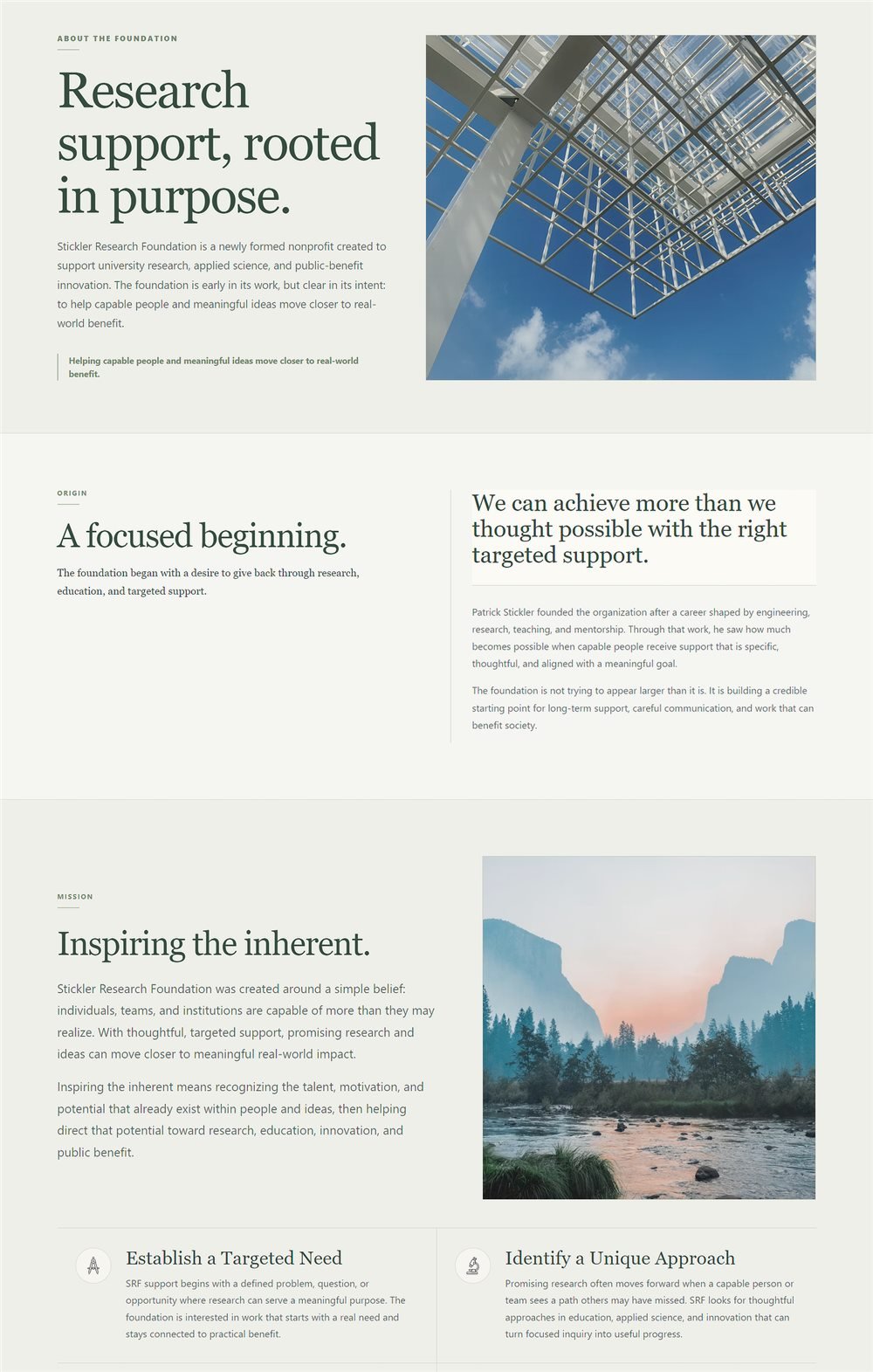 Stickler Research Foundation about page design