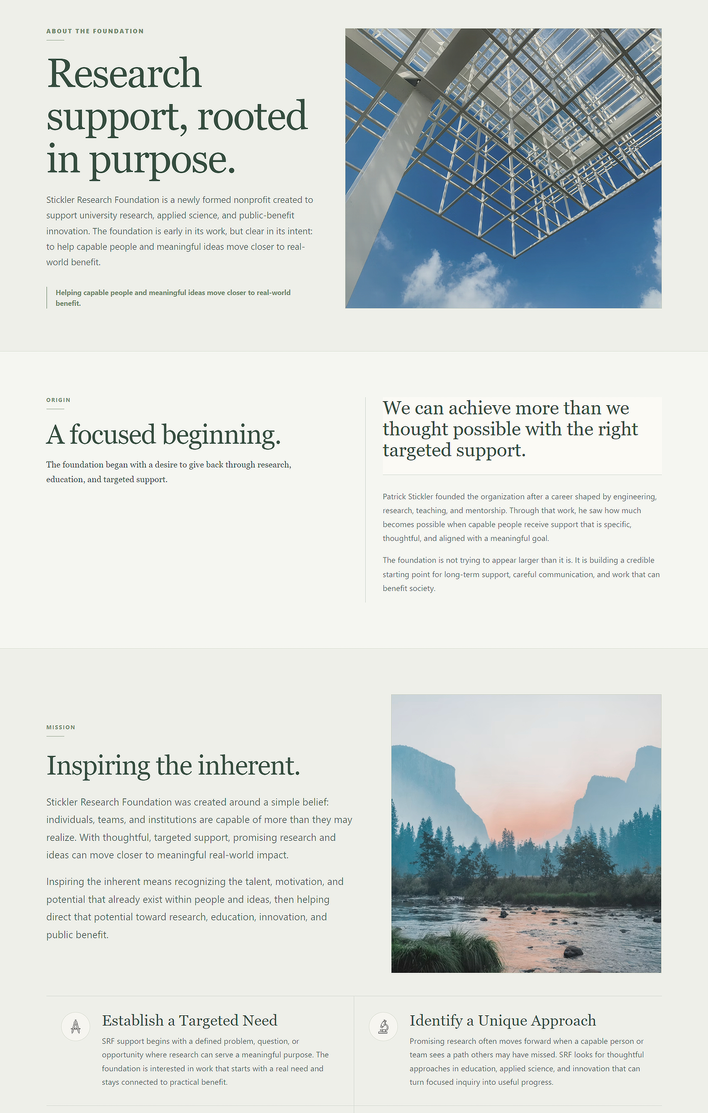 Stickler Research Foundation about page design